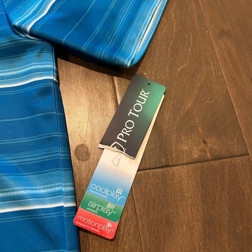 Pro Tour Men's AirPlay Blue Striped Golf Polo Shirt‎ NWT- Size L